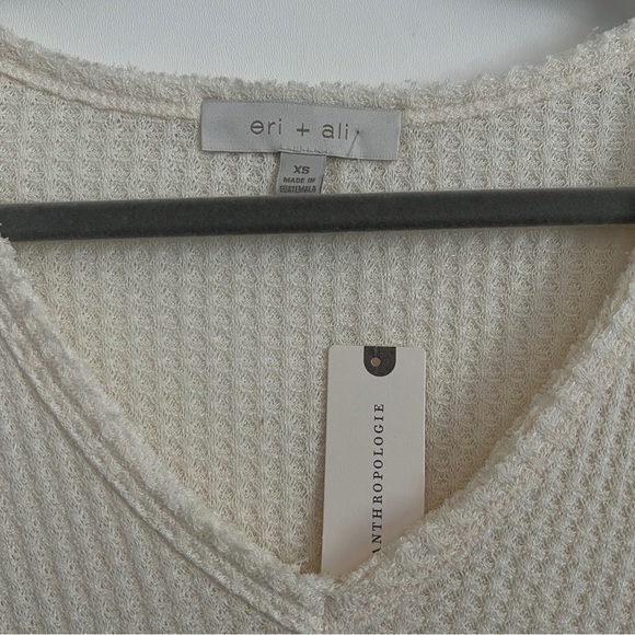 Anthropologie Eri + Ali Creme V-Neck Waffle Knit Top-Size XS-New With Tags - Picture 4 of 6